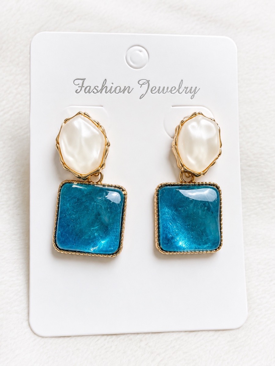 Mermaid Vibes Statement Earrings – Brand New | Pearl & Turquoise Effect | Gold Tone
