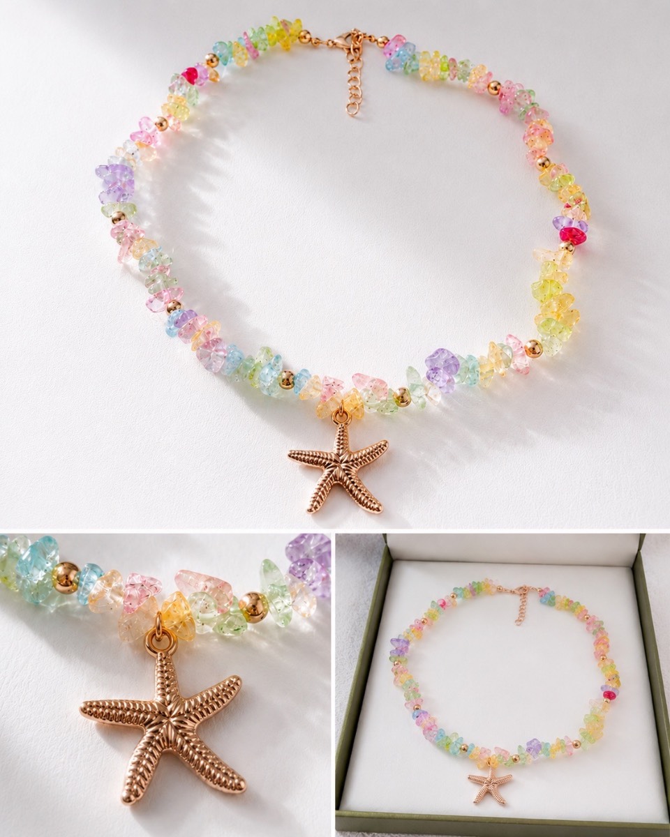 Stunning bead multicoloured necklace with starfish detail