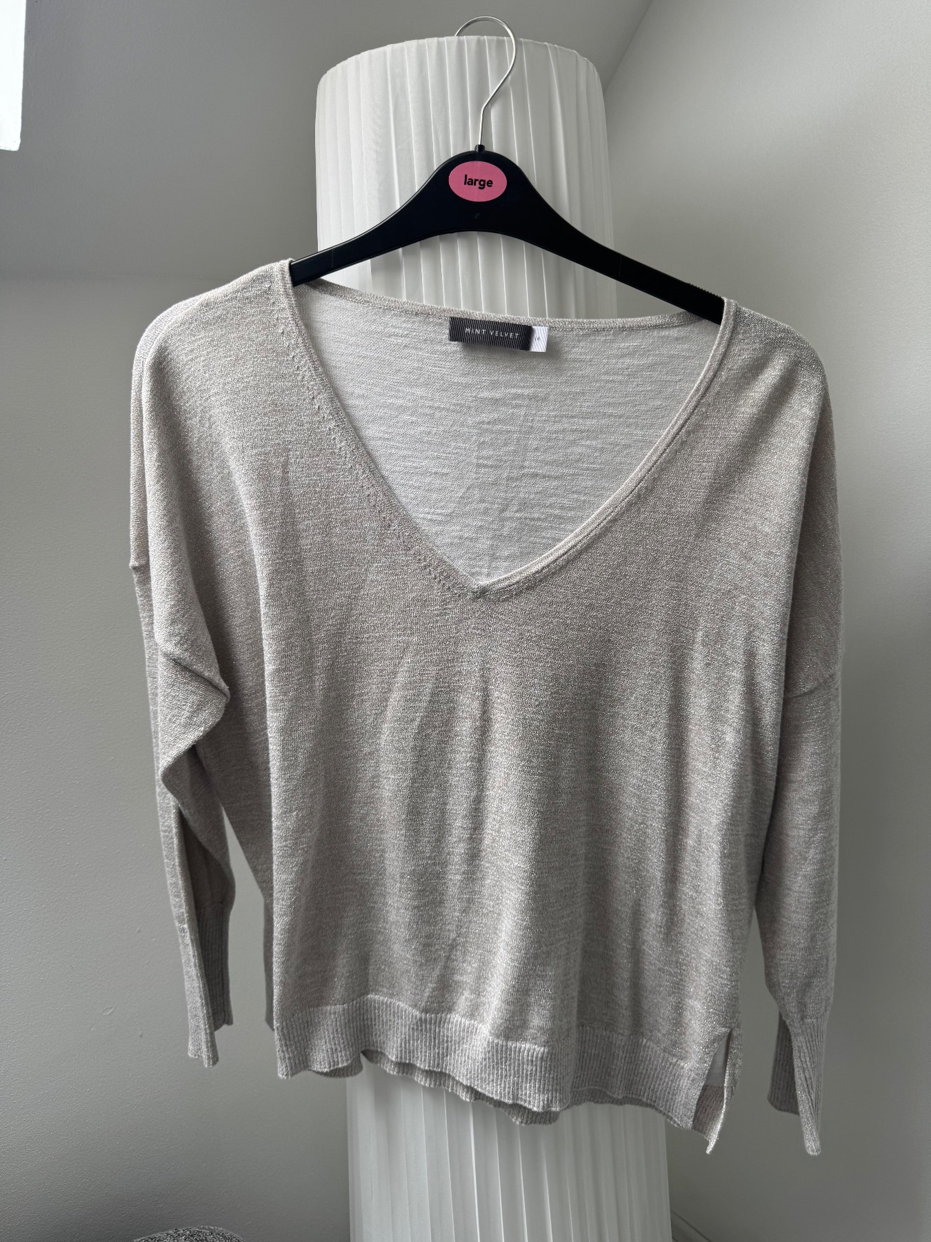 Ladies Light Grey V Neck Jumper