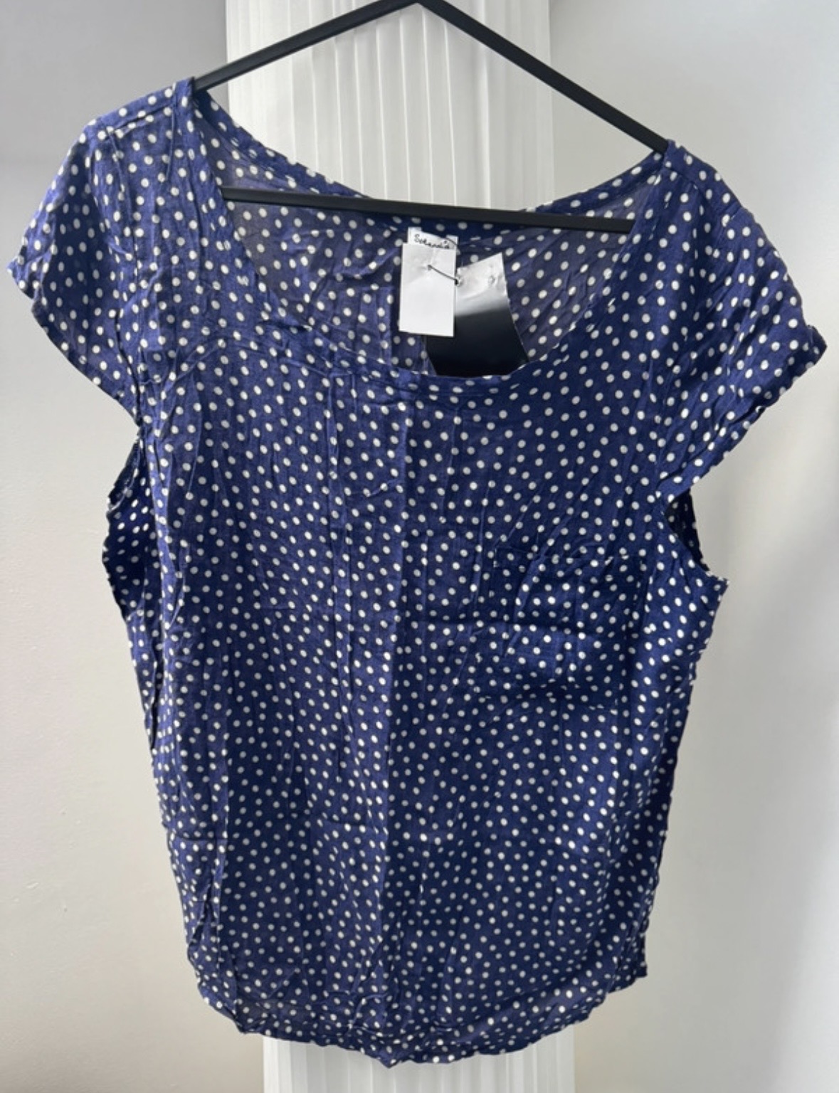 Navy Polkadot short sleeve blouse