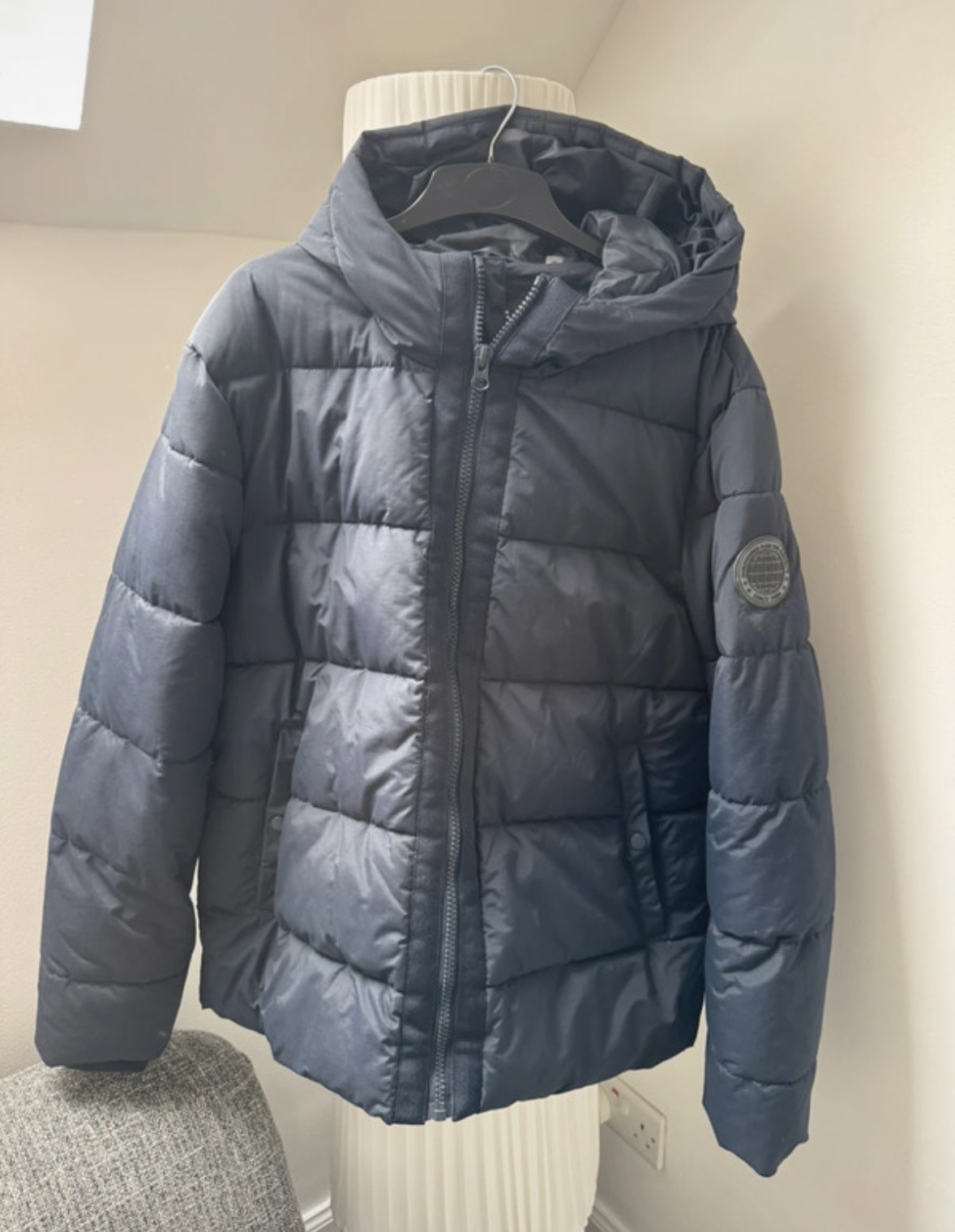 Mens Navy Padded Hooded Jacket