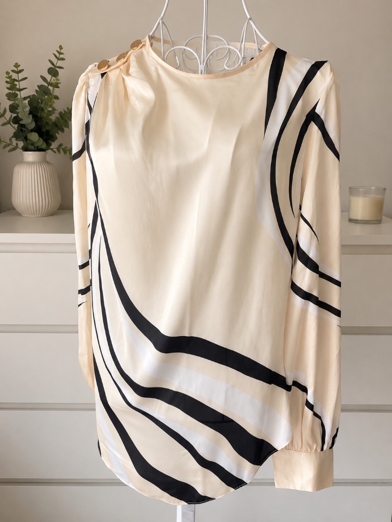 Lipsy London cream & black striped blouse UK 14