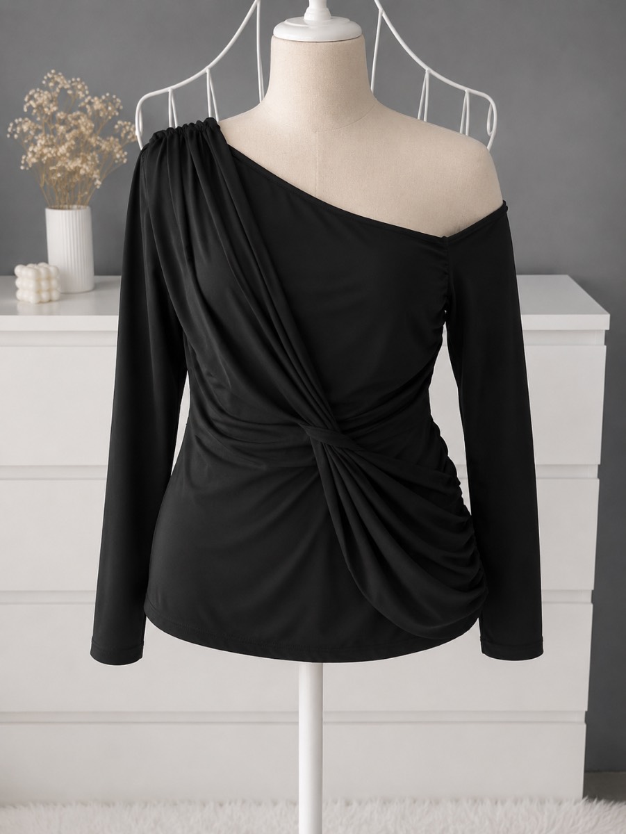 Boohoo plus slinky draped asymmetric top black new with tags UK 20