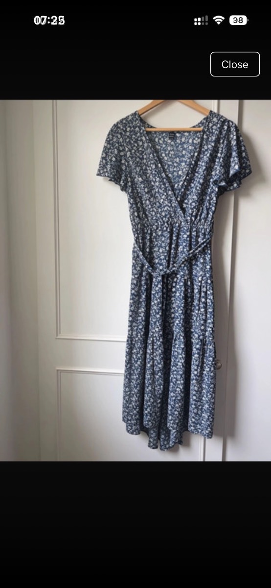 Blue Ditsy Floral Midi long Wrap Dress  size large