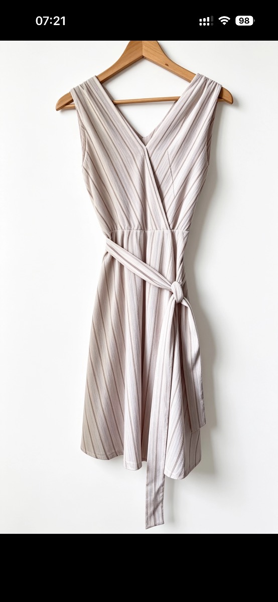 Vintage Neutral Stripe Sleeveless Wrap Dress size medium 12