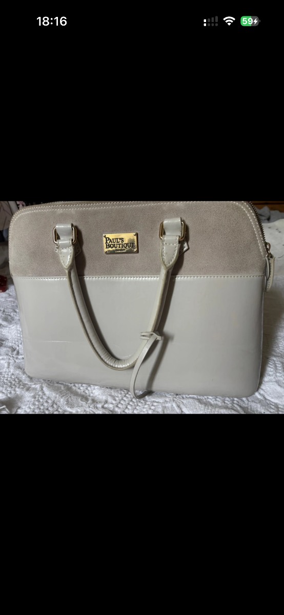 Paul’s Boutique London ivory Handbag – Suede & Patent Mix