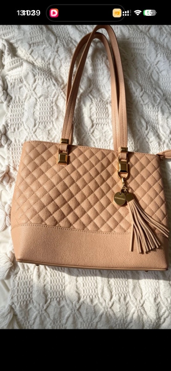 Forever New Quilted Tote Handbag - Blush Pink / Nude | Gold Hardware