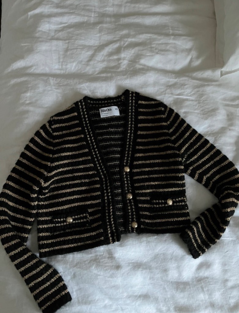 Rita Ora black and gold ladies cardigan in XS