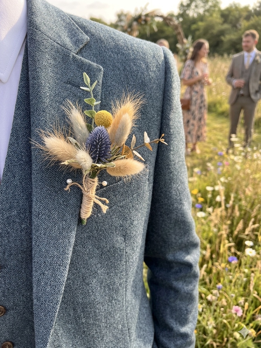 Scottish themed boutonniere with bunny tails