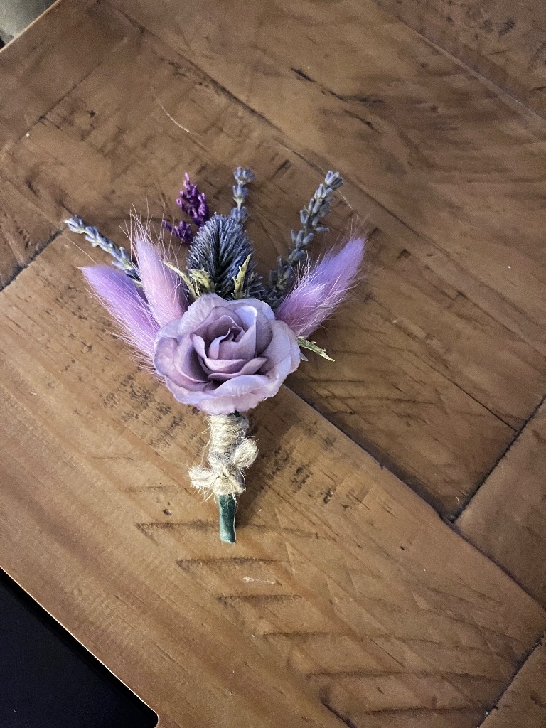 Thistle and bunny tails boutonniere