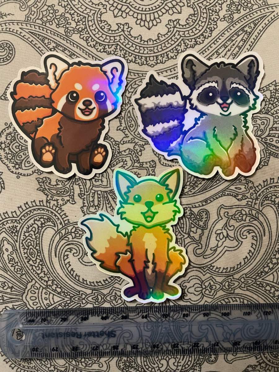 Holographic Stickers: Fox, Red Panda, Raccoon