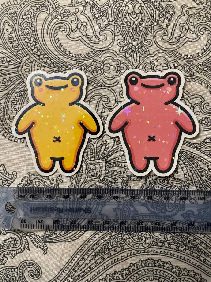 Sparkly Holographic Cartoon Frog Stickers