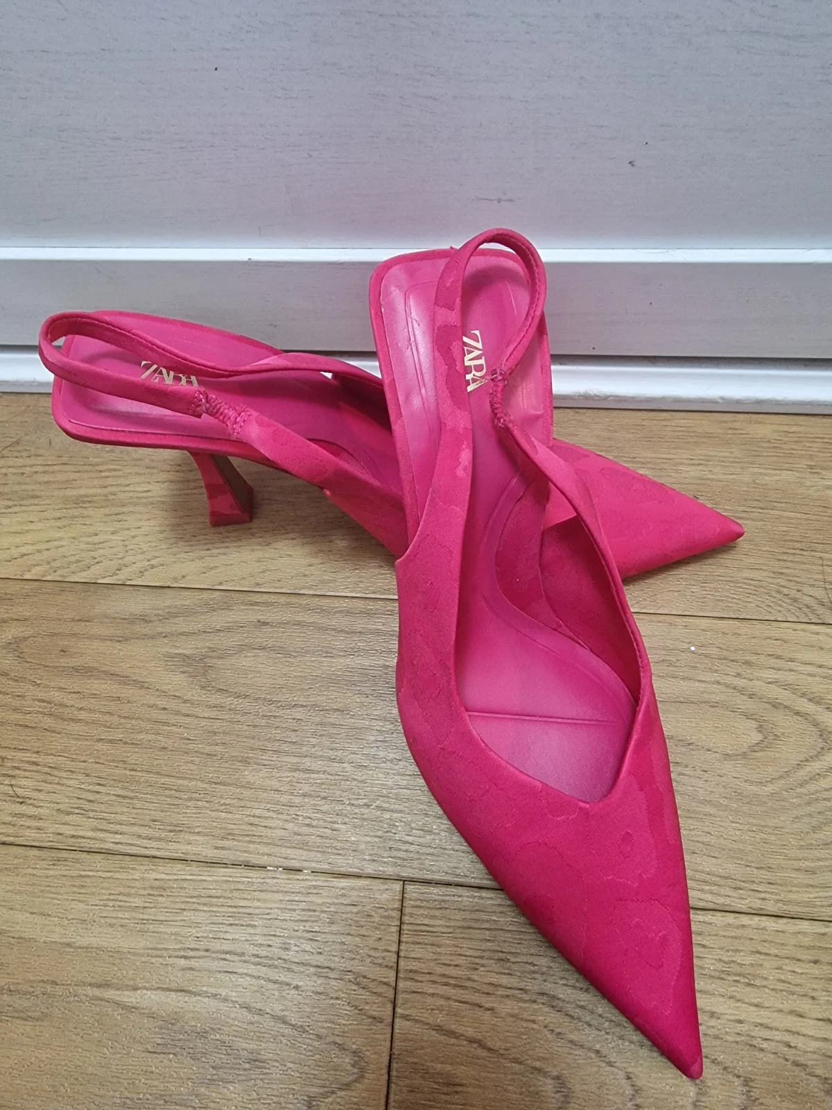 Zara Pink Jacquard Leopard Animal Print Pointed Slingback Heels Shoes Size EU 38