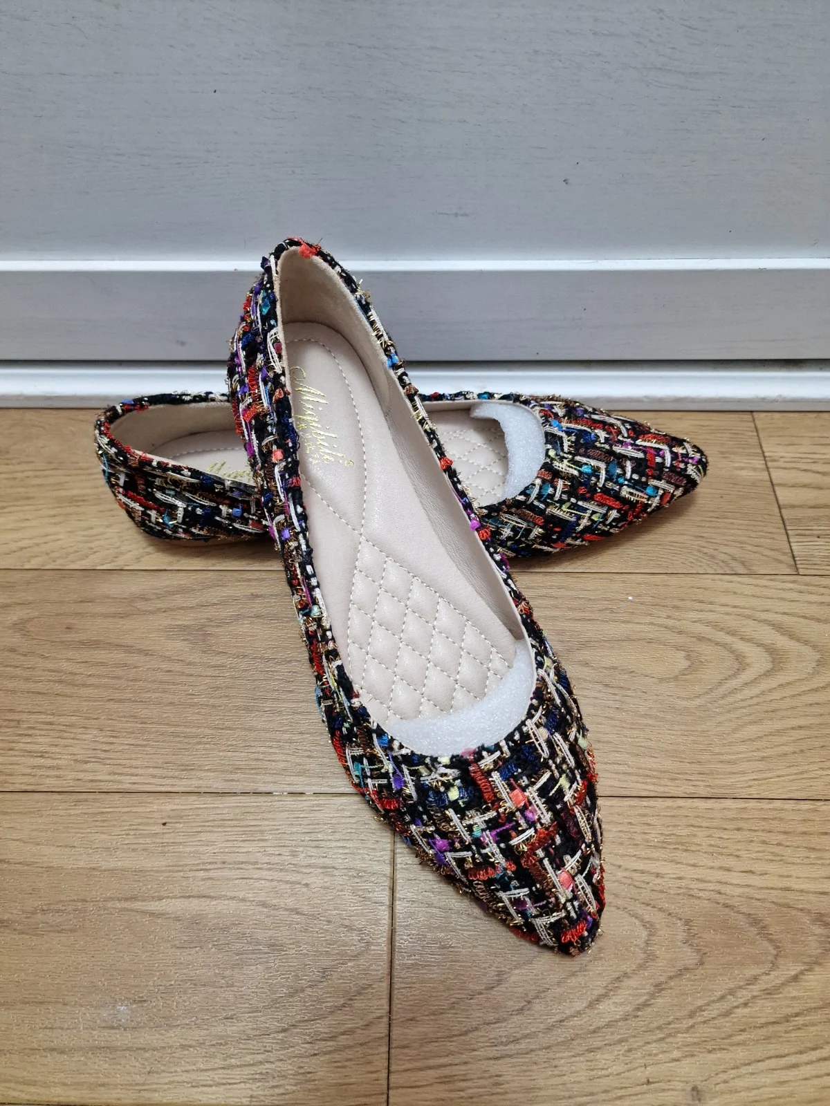Womens Tweed Pointed Toe Flat Shoes Multi Colour Boucle Ballet Pumps UK 6 EU 40