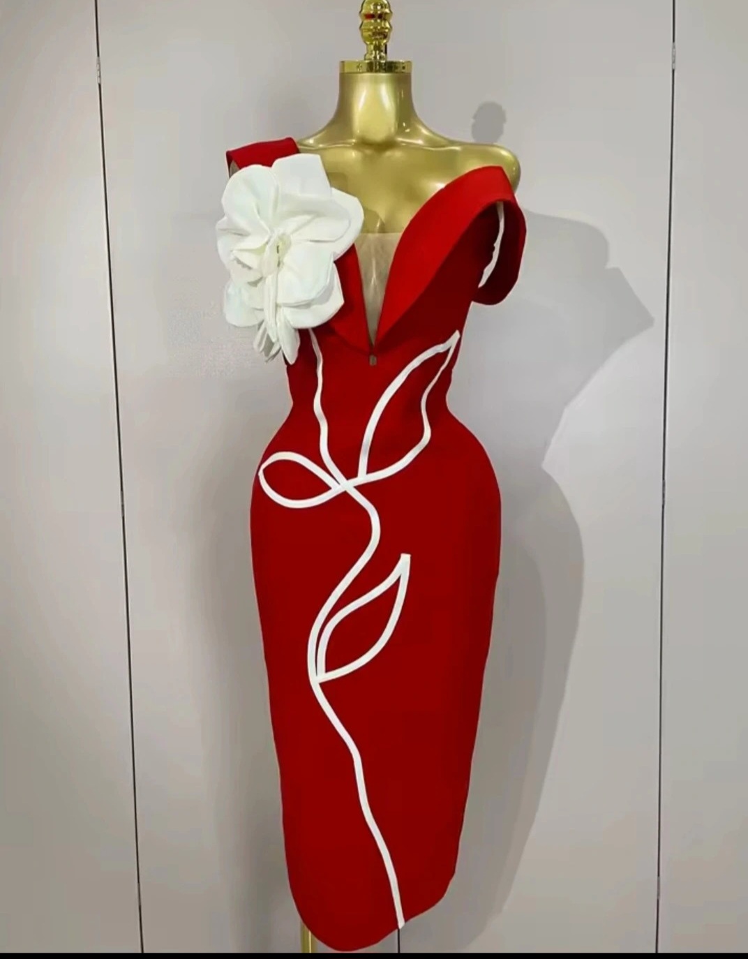 Red Cocktail Dress with Statement Floral Detail