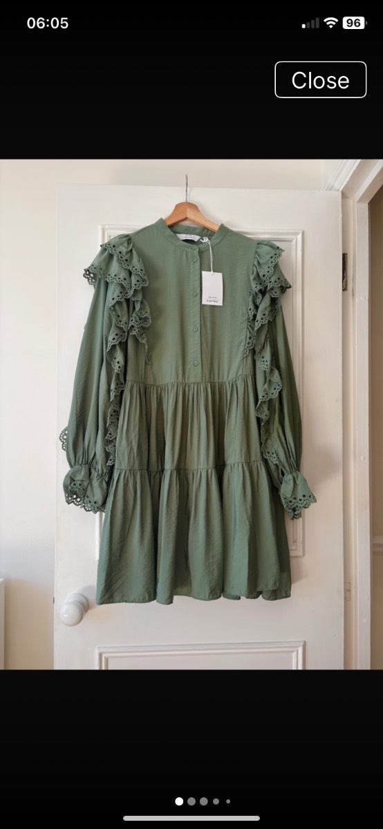 & Other Stories Green Frill Sleeve Tiered Midi Dress Size Medium BNWT