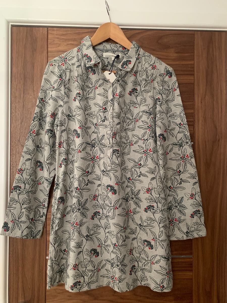 Seasalt Cornwall Floral Berry Print Linen Blend Shirt Tunic Top UK 8