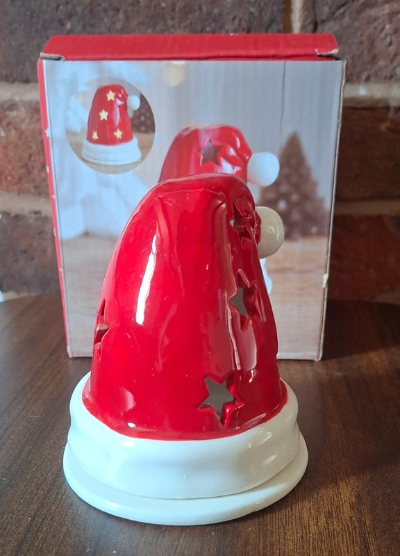 Ceramic Santa Hat Incense Cone Burner & Tealight Holder Christmas Decor 11cm