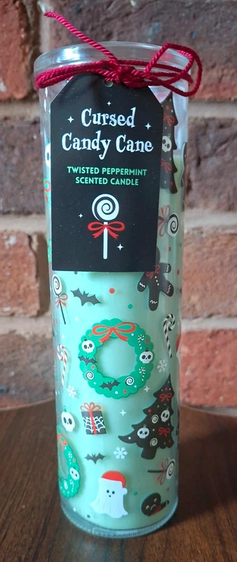 Creepmas Scented Candle - Cursed Candy Cane Twisted Peppermint Glass Candle - Spooky Christmas Decor