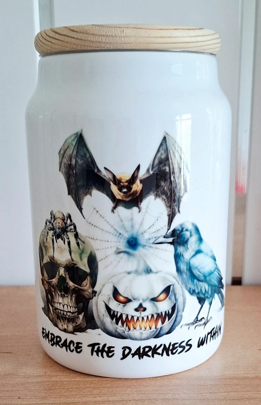 Ceramic Gothic Storage Jar, Halloween Apothecary Kitchen Canister