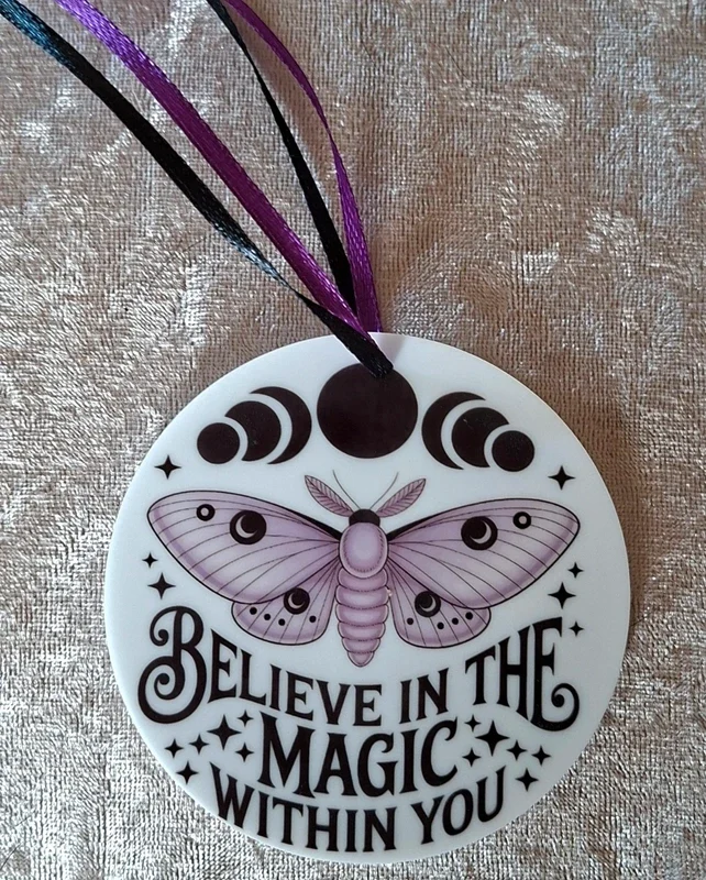 Gothic Moth Hanging Ornament – "Believe In The Magic Within You" Witchy Decor 8cm