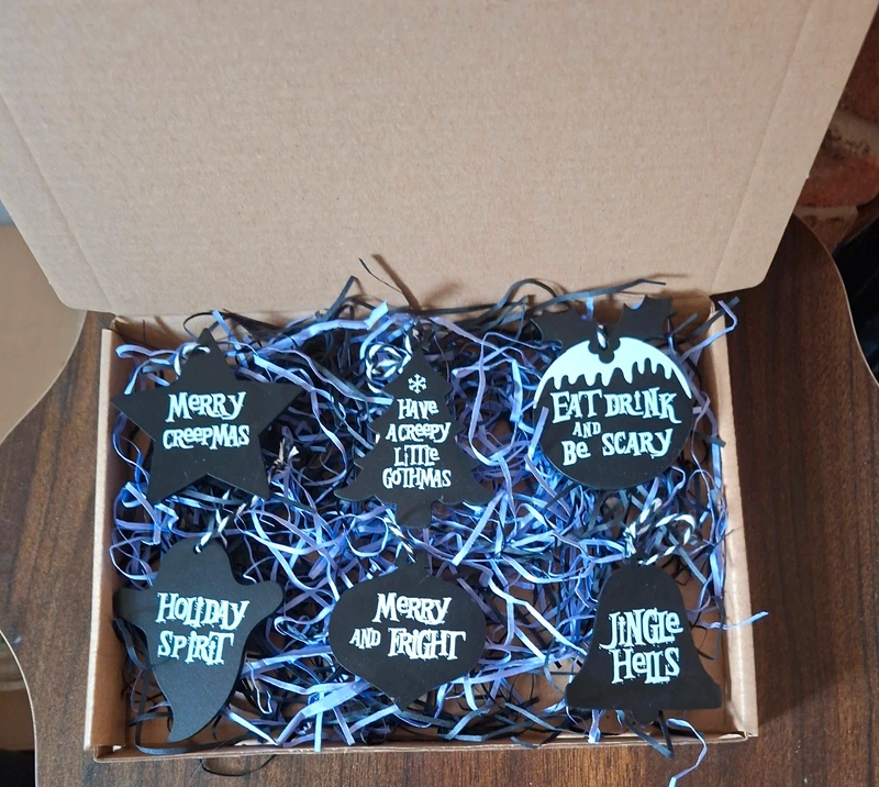 Gothic Wooden Christmas Baubles, Set of 6 - Creepmas Ornament Gift Box - Witchy Holiday Decor