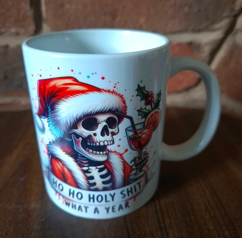 Funny Gothic Christmas Coffee Mug, Skeleton Lovers Gift, Alternative Homeware
