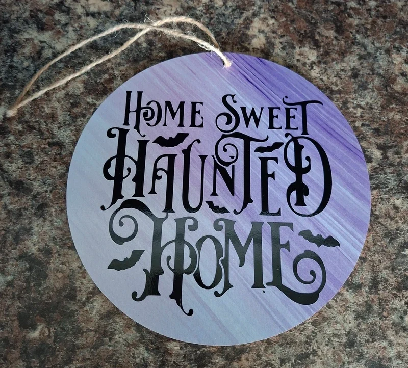 Gothic Halloween Wall Sign - Home Sweet Haunted Home 20cm Wooden Plaque - Spooky Decor