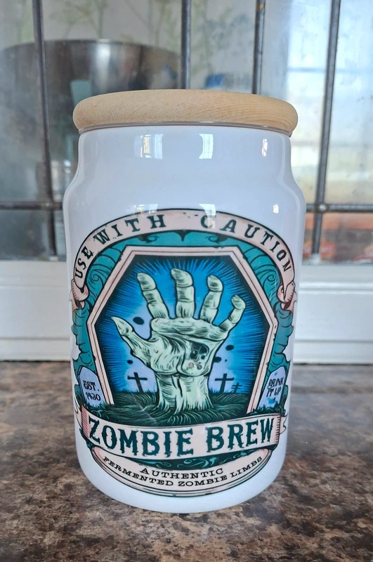 Zombie Brew Ceramic Storage Jar - Gothic Apothecary Canister - Spooky Kitchen Storage