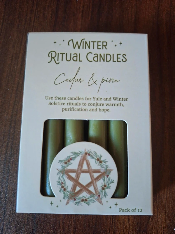 Yule Winter Ritual Candles - Cedar & Pine Spell Candles Set of 12 - Pagan Solstice Gift