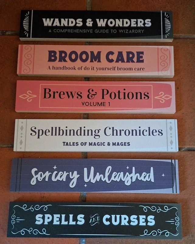 Witchy Book Spine Wooden Blocks - Set of 6 Faux Spellbook Sign Decor - Magical Shelf Display