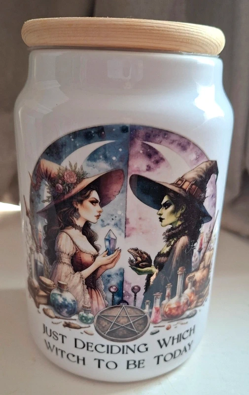 Which Witch Ceramic Storage Jar Bamboo Lid Gothic Kitchen Tea Coffee Canister