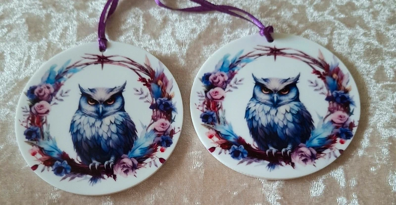 Gothic Owl Christmas Tree Baubles Set – Floral Wreath Alt Xmas Decorations