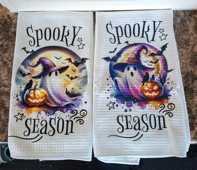 Spooky Season Halloween Tea Towels Set - 2 Pack Ghost Waffle Hand Towel