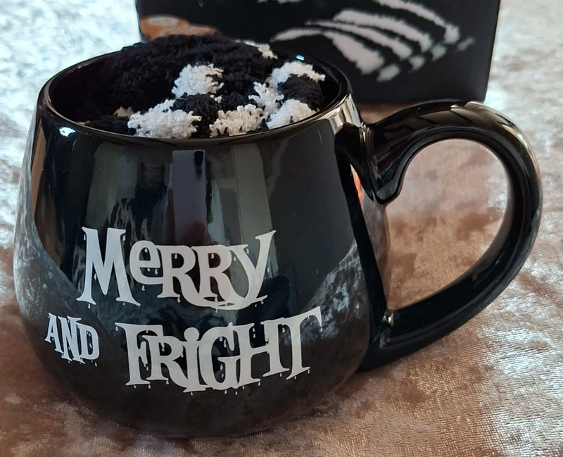 Merry and Fright Mug & Socks Gift Set Black Gothic Christmas