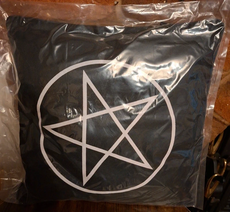 Gothic Pentagram Cushion - 34cm Black Cotton Throw Pillow - Witchy Home Decor