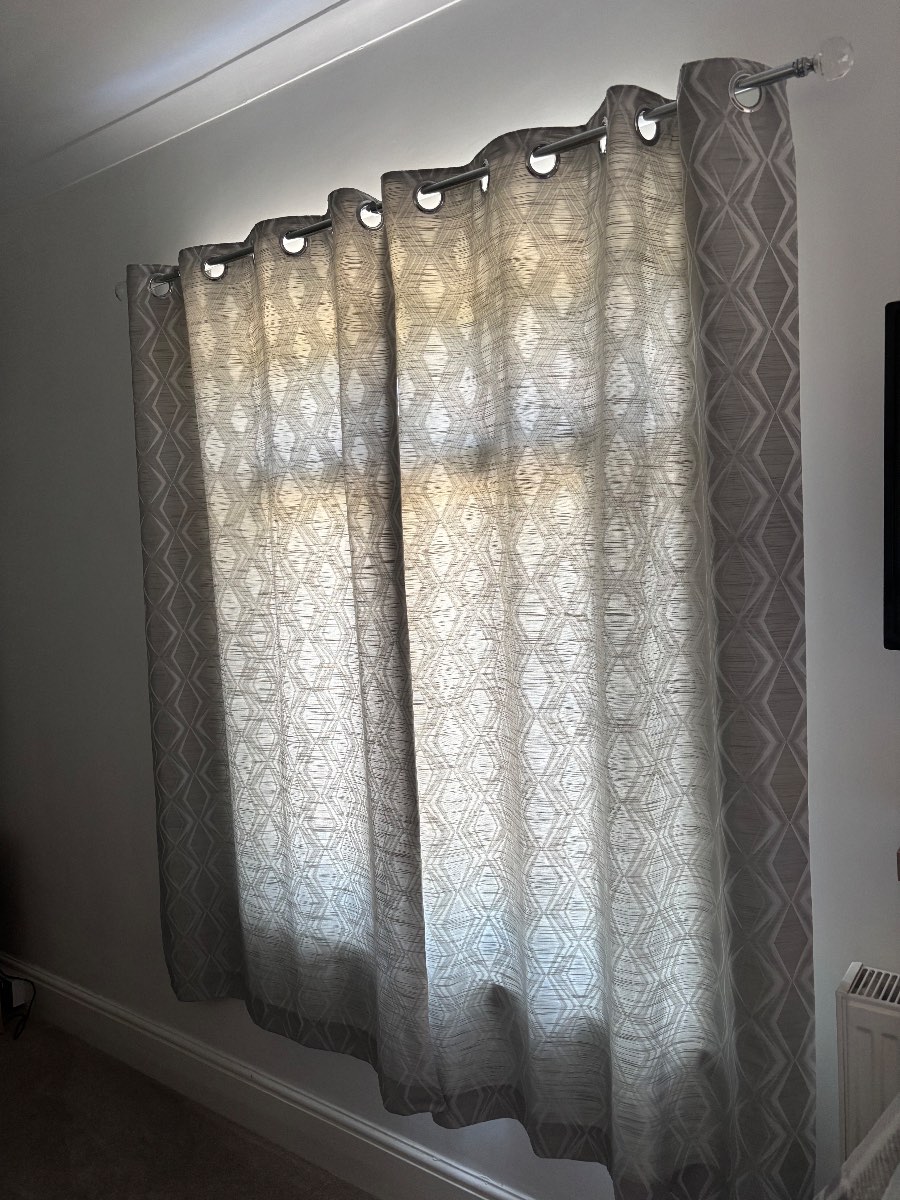 Julian Charles curtains grey with geometric pattern