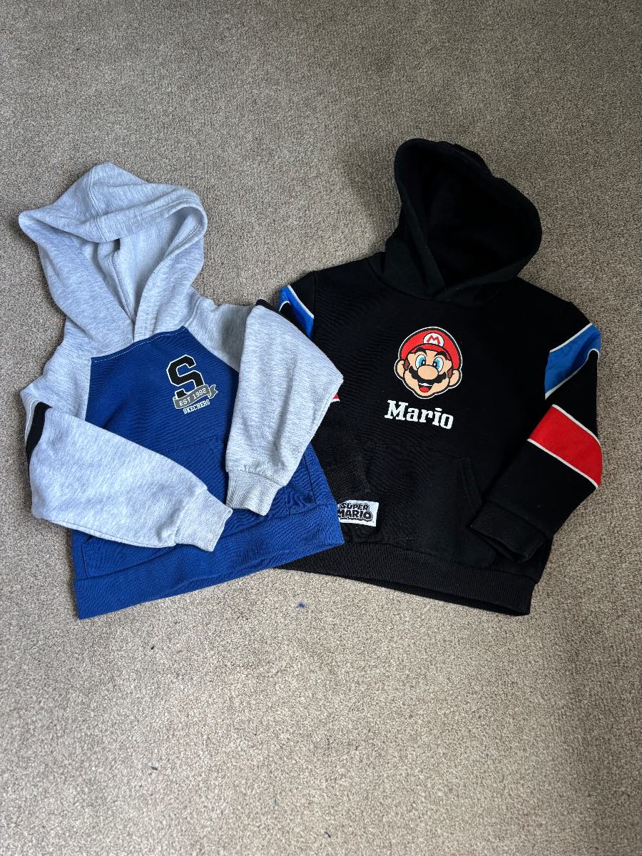 Lot of 2 Boy's Graphic Hoodies | Skechers & Super Mario Licensed Age 2/3 blu and grey black