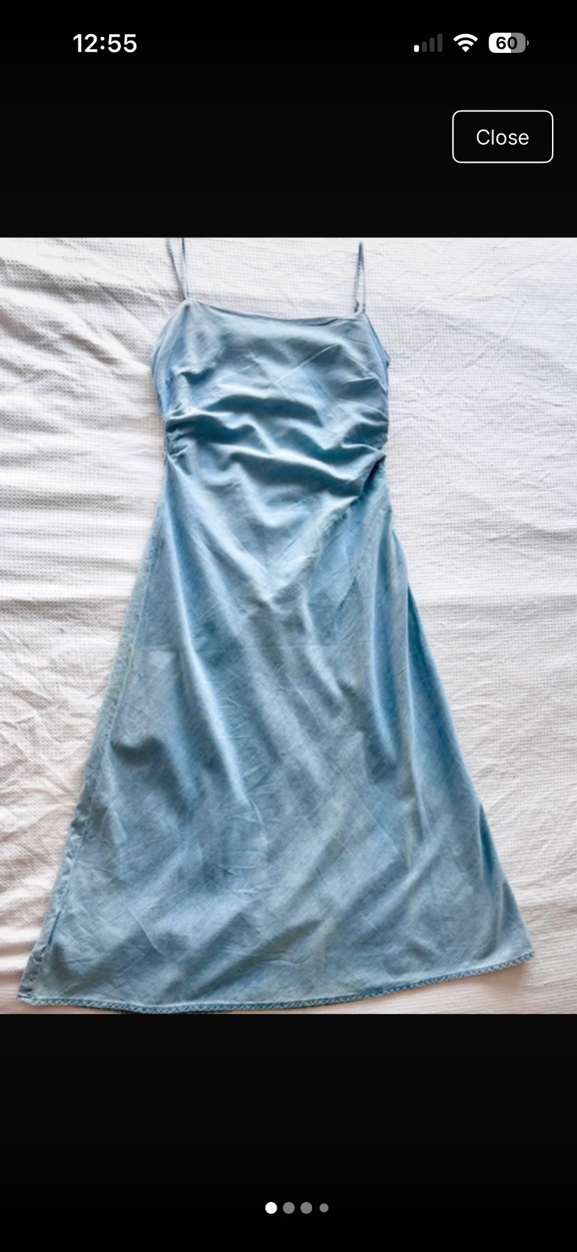 Mango Light Blue Denim Style Ruched Midi Slip Dress - Never Worn