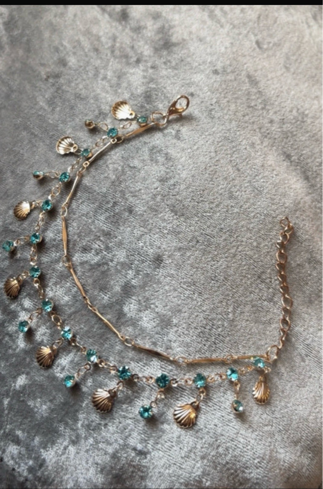 Gold Seashell Bracelet • Turquoise‑Blue