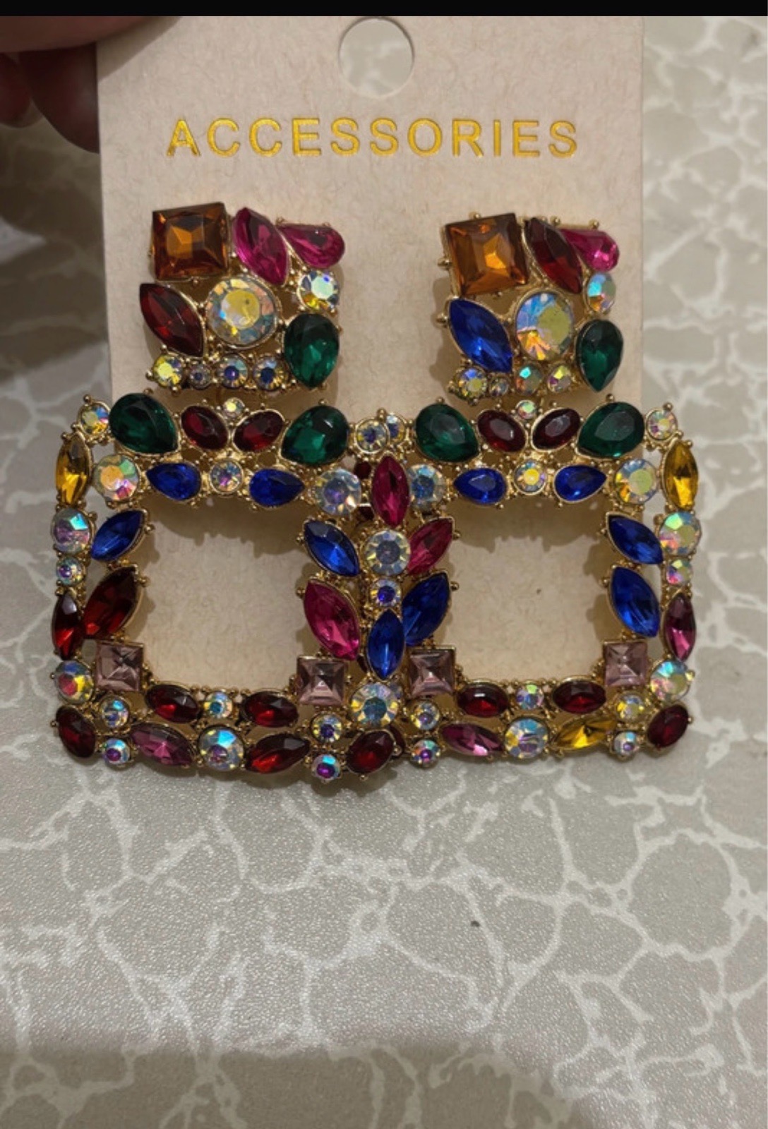 Multicolour Crystal Square Drop Earrings