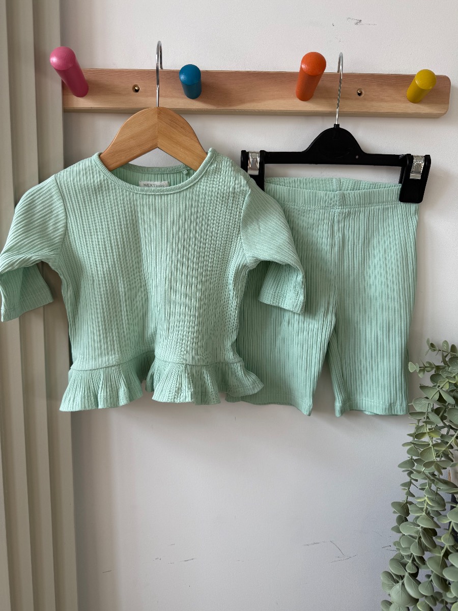 Next Baby Girls Mint Green Ribbed Top & Trousers Set - 0-3 Months