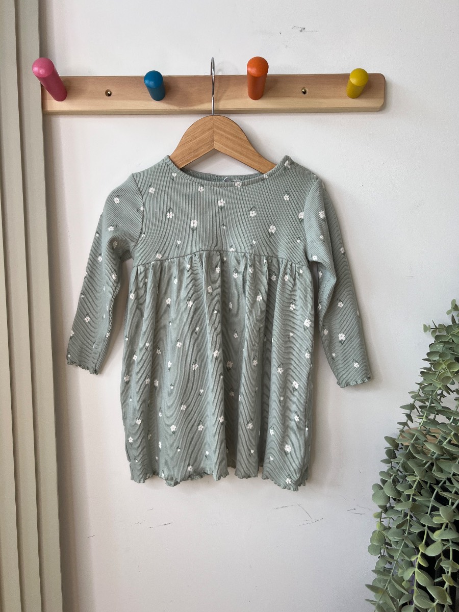 F&F Baby Girls Sage Green Floral Dress - 12-18 Months