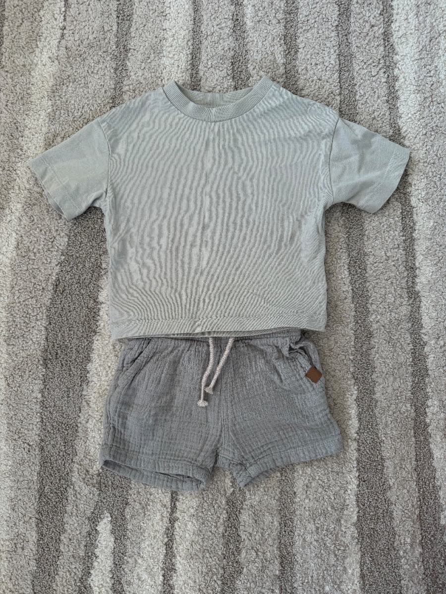 Next Baby Boy Sage Green T-Shirt & Khaki Muslin Shorts Set -3-6 Months