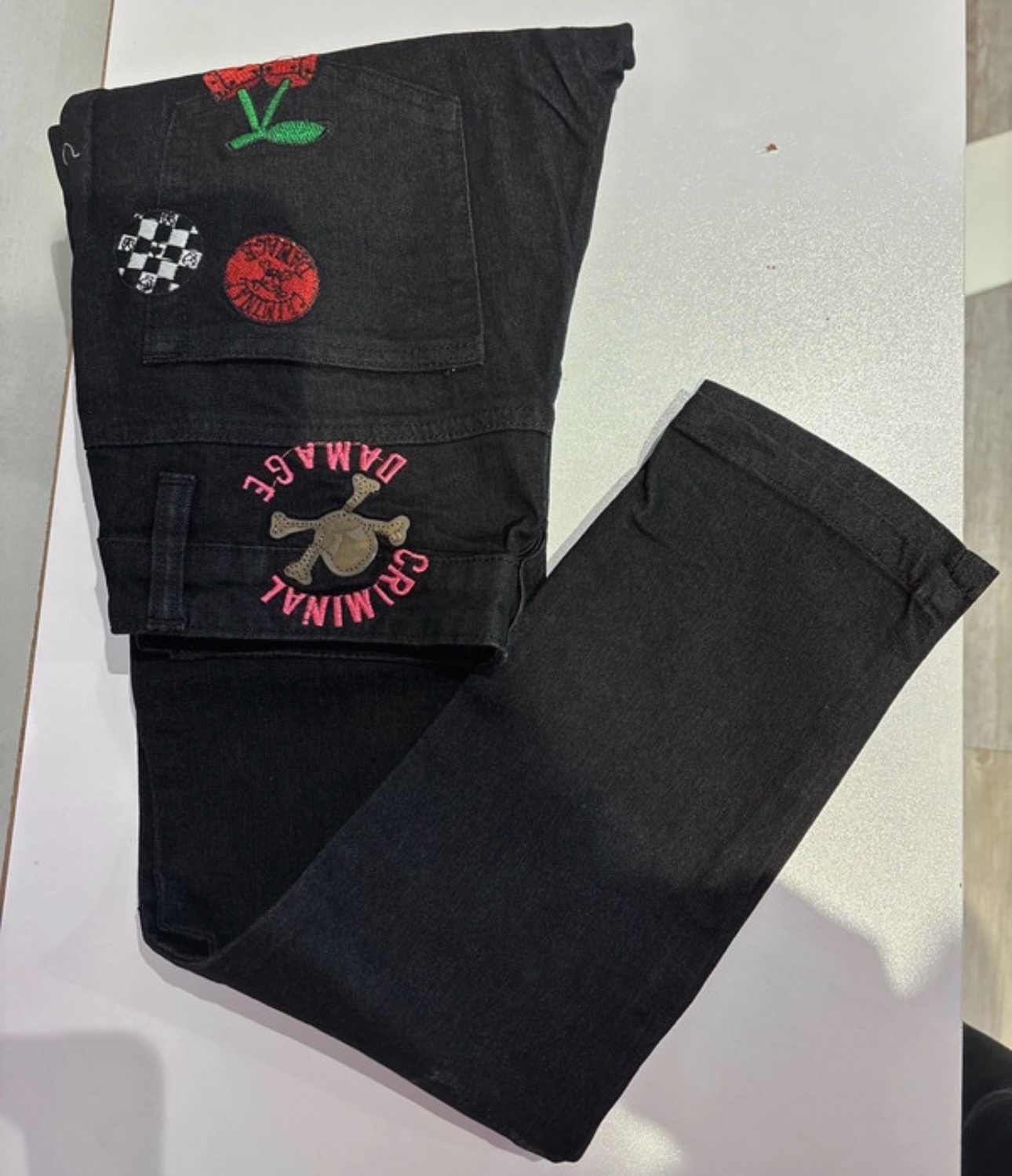 Criminal Damage Joker Stretch Skull Cherry Jeans
