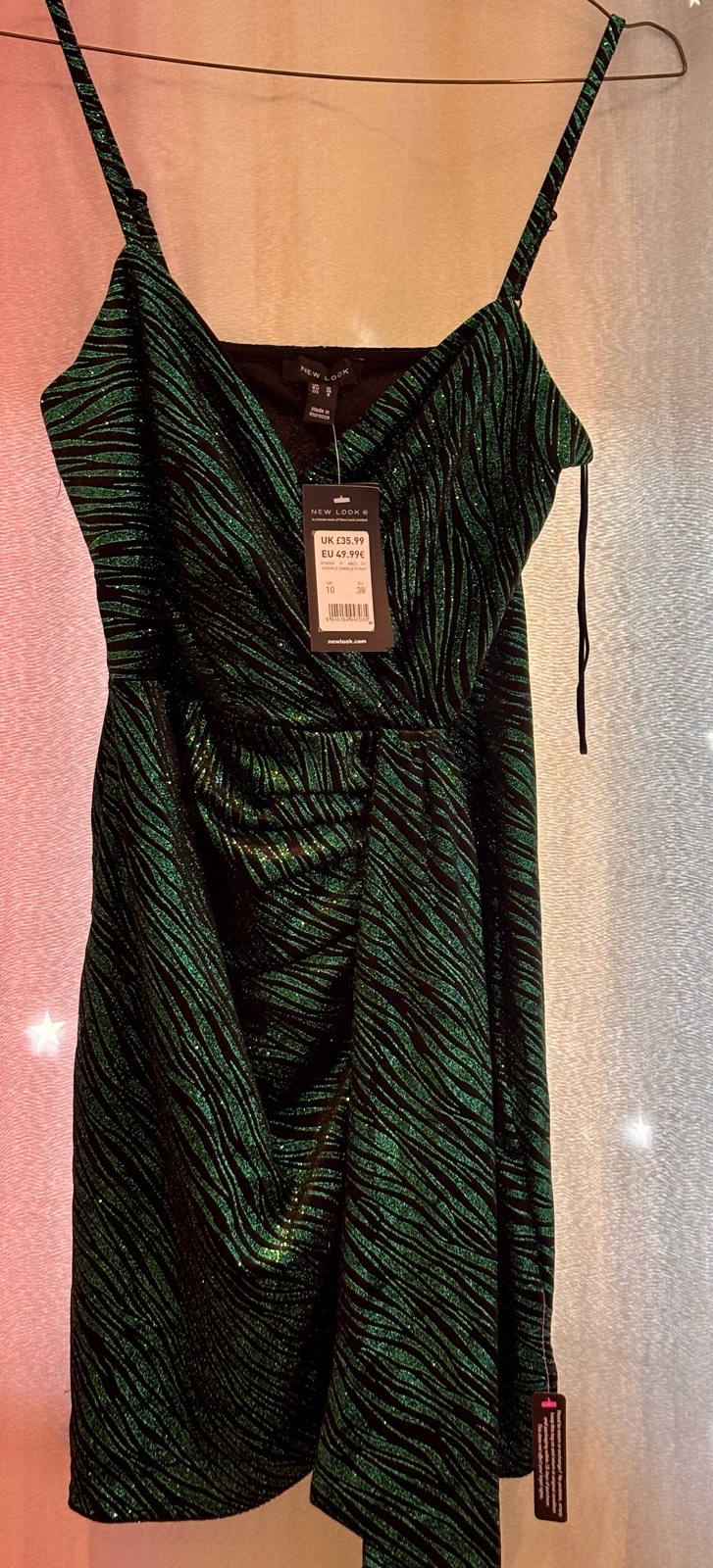 Green and black sparkle animal print cami dress