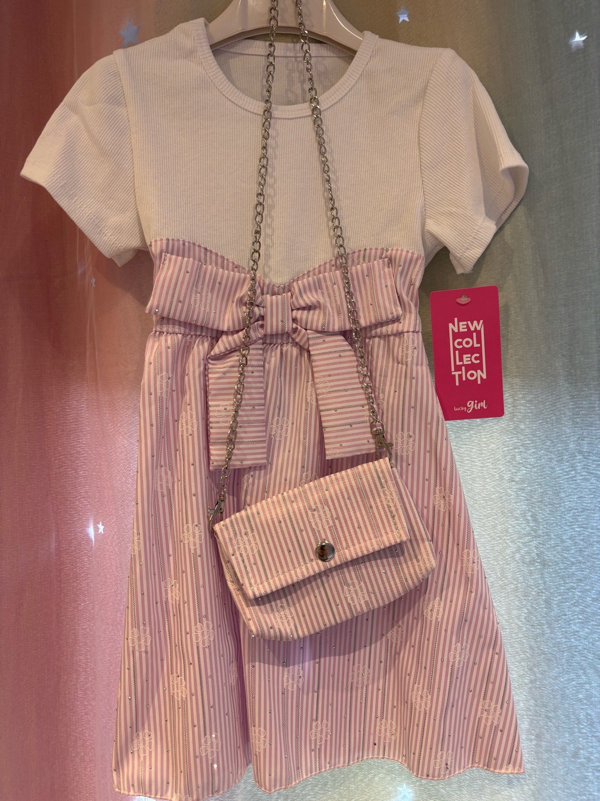 Girls two-tone dress with matching bag