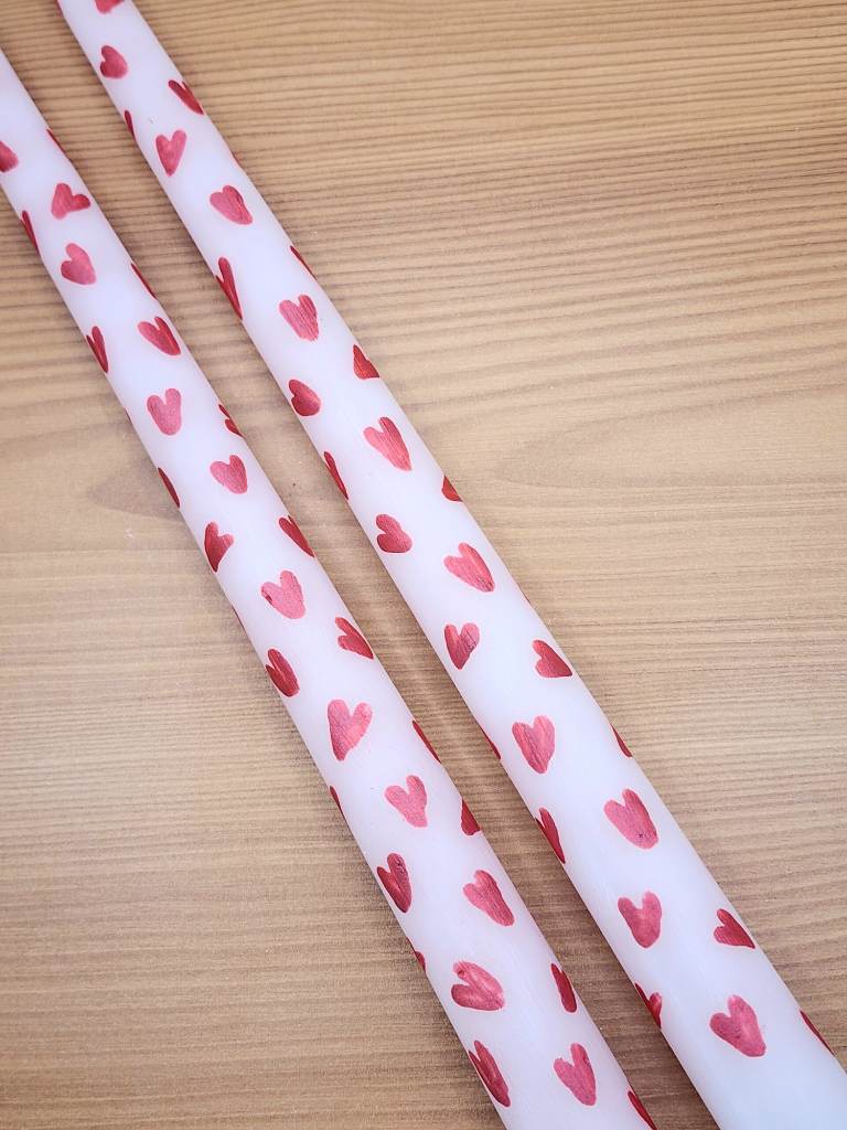 Hand Painted Love Hearts dinner candles