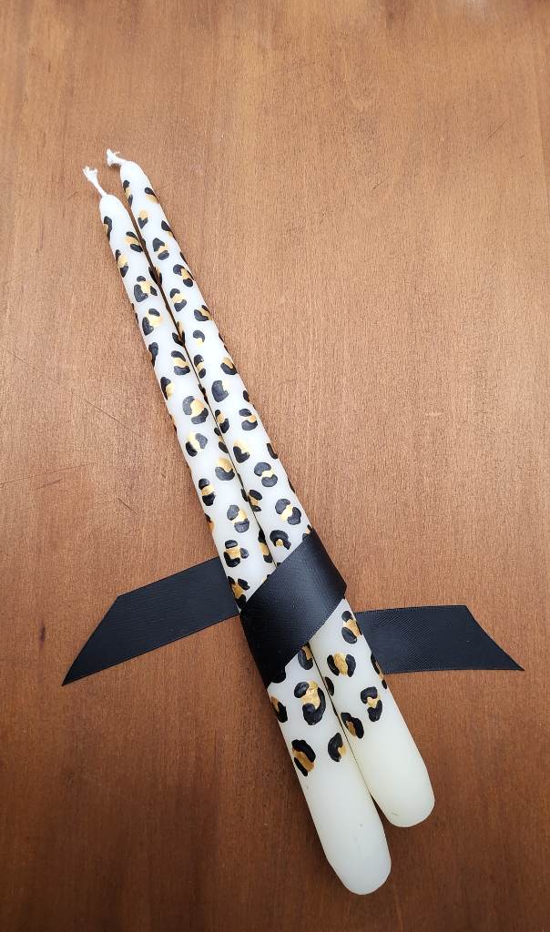 Hand Painted Leopard print dinner candles
