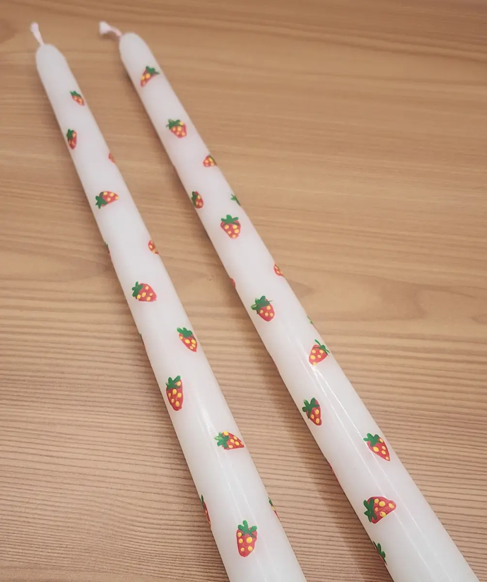 Strawberries dinner candles, hand painted 30cm